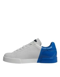 Dolce & Gabbana White Blue Leather Logo Low Top Sneakers Men's Shoes -Lux Lair Store 6479303