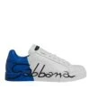 Dolce & Gabbana White Blue Leather Logo Low Top Sneakers Men's Shoes -Lux Lair Store 6479304