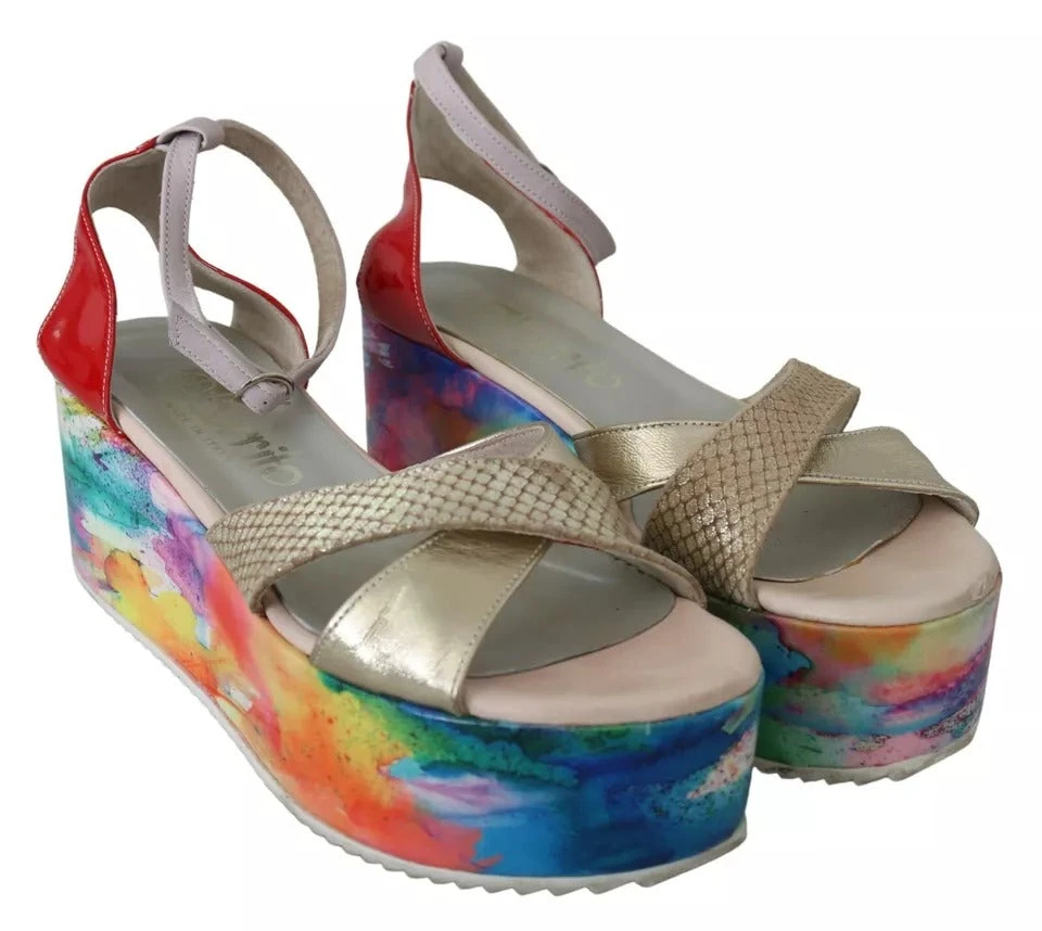 EBARRITO Multicolor Leather Ankle Strap Wedge Heel Sandals Women's Shoes (Pre-Owned) 5 EBARRITO Multicolor Leather Ankle Strap Wedge Heel Sandals Women's Shoes (Pre-Owned) - Image 3