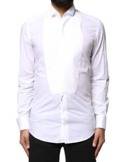 Dolce & Gabbana White GOLD CottonPoplin Bib Formal Dress Men's Shirt (Pre-Owned)