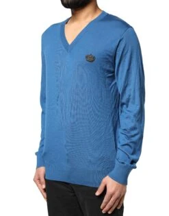 Dolce & Gabbana Blue Cashmere Crown V-neck Pullover Men's Sweater (Pre-Owned) -Lux Lair Store 6499574