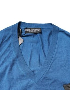 Dolce & Gabbana Blue Cashmere Crown V-neck Pullover Men's Sweater (Pre-Owned) -Lux Lair Store 6499576