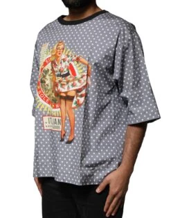 Dolce & Gabbana Gray Polka Dot Pin-Up Print Crew Neck Men's T-shirt -Lux Lair Store 6499670