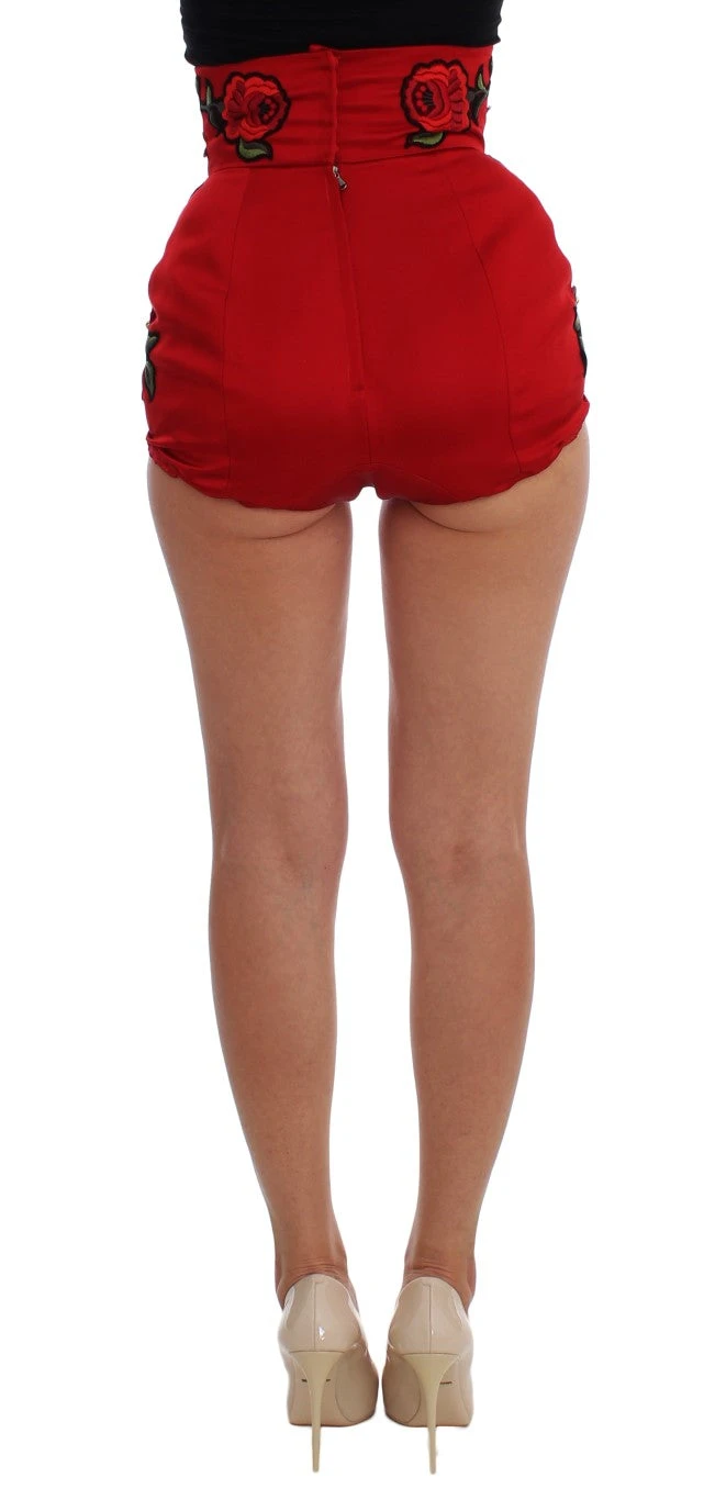Dolce & Gabbana Red Silk Crystal Roses Women's Shorts 4 Dolce & Gabbana Red Silk Crystal Roses Women's Shorts - Image 2