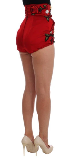 Dolce & Gabbana Red Silk Crystal Roses Women's Shorts 10 Dolce & Gabbana Red Silk Crystal Roses Women's Shorts -Lux Lair Store 65518