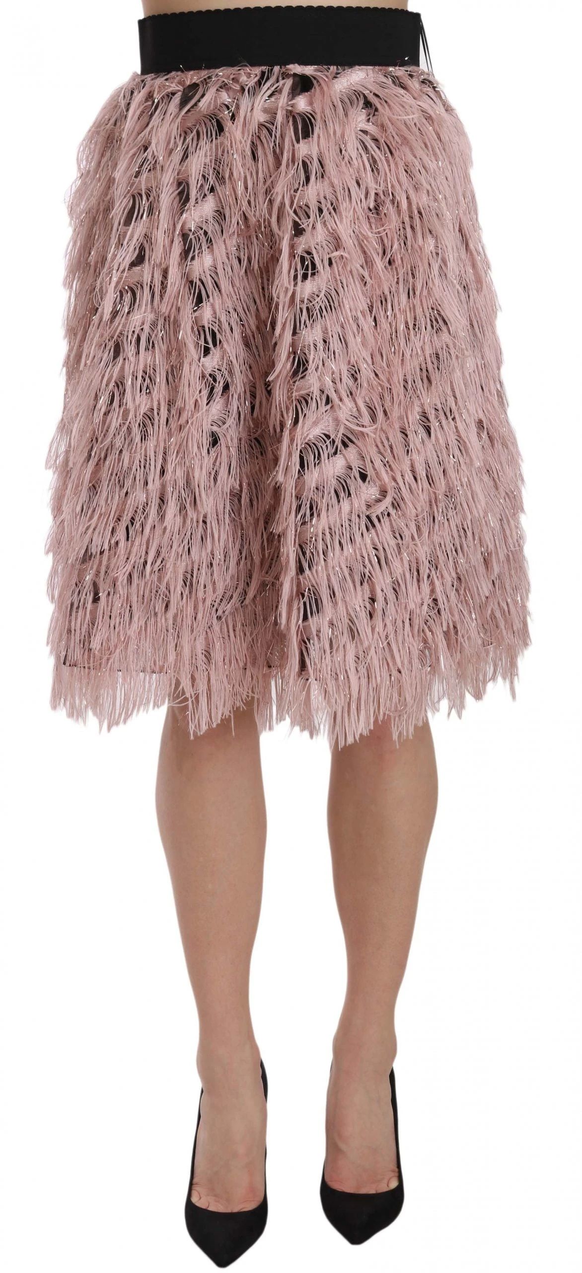 Dolce & Gabbana Pink Gold Fringe Metallic Pencil A-line Women's Skirt 3 Dolce & Gabbana Pink Gold Fringe Metallic Pencil A-line Women's Skirt