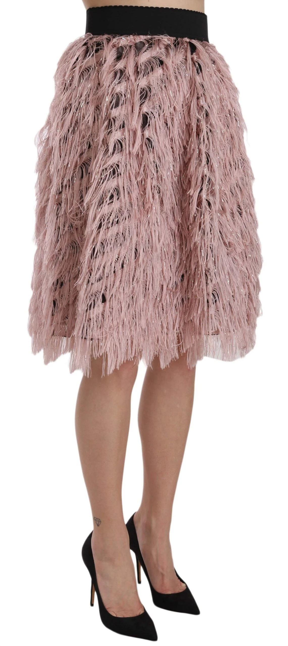 Dolce & Gabbana Pink Gold Fringe Metallic Pencil A-line Women's Skirt 4 Dolce & Gabbana Pink Gold Fringe Metallic Pencil A-line Women's Skirt - Image 2