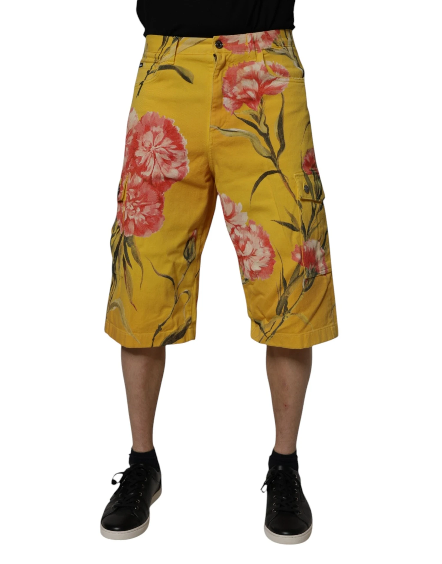 Dolce & Gabbana Yellow Floral Cargo Denim Men Bermuda Men's Shorts 3 Dolce & Gabbana Yellow Floral Cargo Denim Men Bermuda Men's Shorts