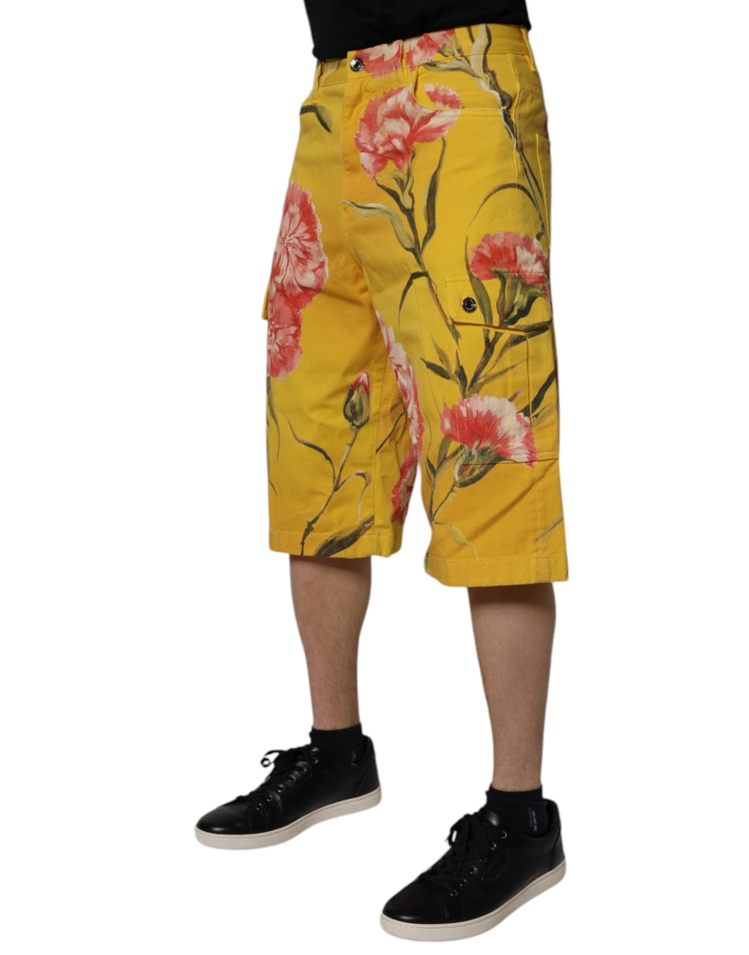 Dolce & Gabbana Yellow Floral Cargo Denim Men Bermuda Men's Shorts 4 Dolce & Gabbana Yellow Floral Cargo Denim Men Bermuda Men's Shorts - Image 2
