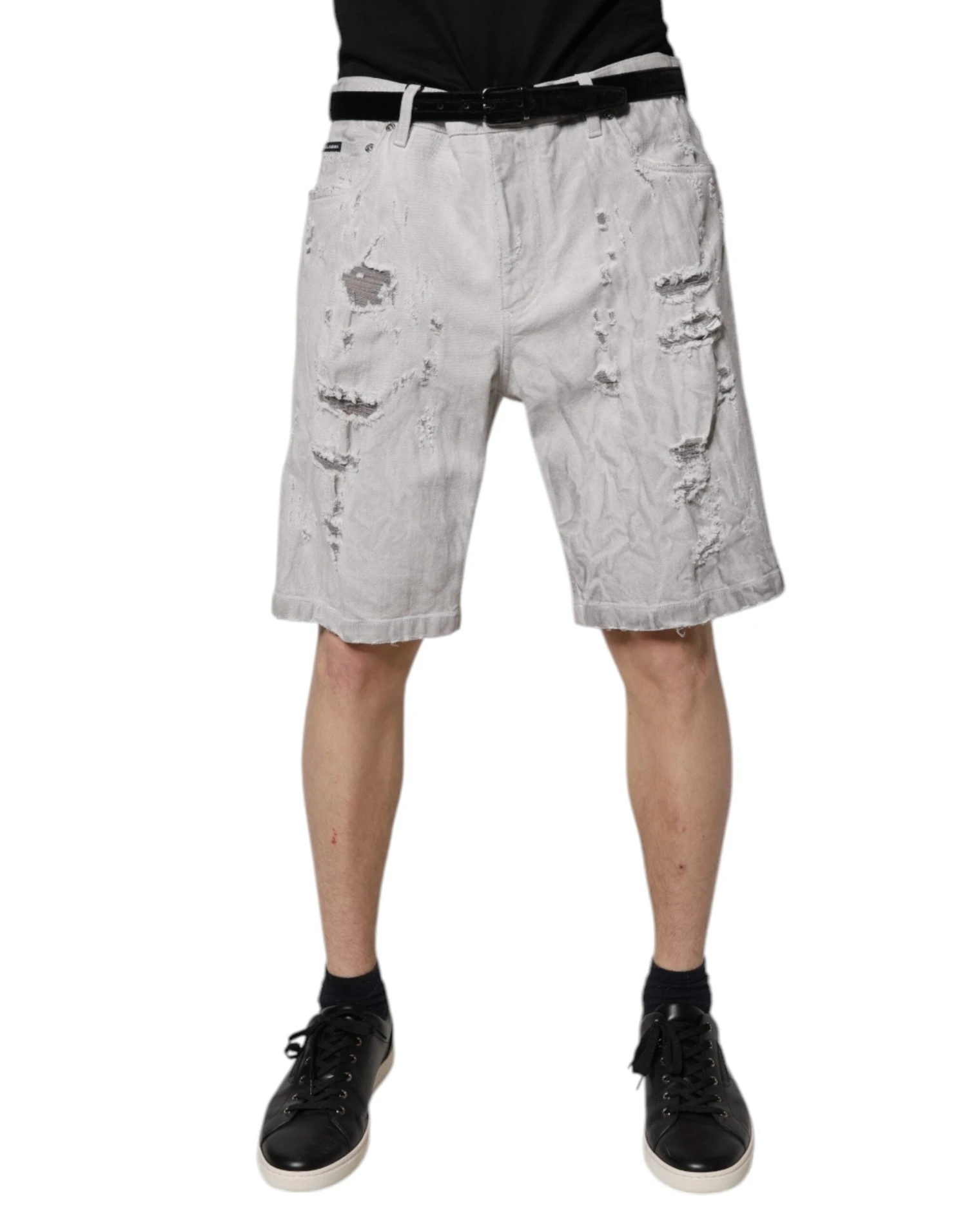 Dolce & Gabbana Light Gray Tattered Men Denim Bermuda Men's Shorts 3 Dolce & Gabbana Light Gray Tattered Men Denim Bermuda Men's Shorts