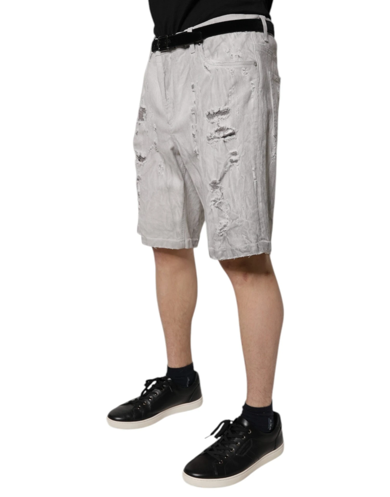 Dolce & Gabbana Light Gray Tattered Men Denim Bermuda Men's Shorts 4 Dolce & Gabbana Light Gray Tattered Men Denim Bermuda Men's Shorts - Image 2