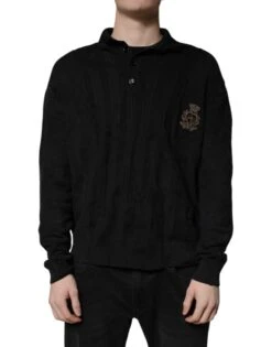 Dolce & Gabbana Black Heraldic Silk Buttoned Pullover Men's Sweater (Pre-Owned)