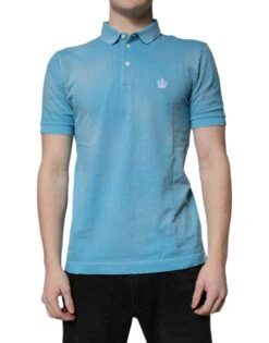 Dolce & Gabbana Blue Cotton Crown Collared Men Polo Men's T-shirt (Pre-Owned)