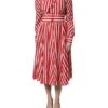 Dolce & Gabbana White Red Stripes Long Sleeves Midi Women's Dress -Lux Lair Store 6730390