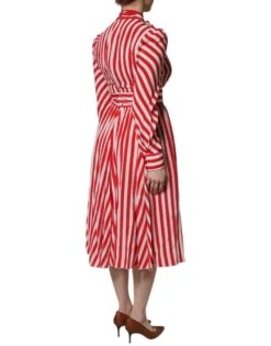 Dolce & Gabbana White Red Stripes Long Sleeves Midi Women's Dress -Lux Lair Store 6730395