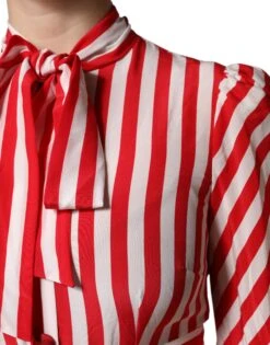 Dolce & Gabbana White Red Stripes Long Sleeves Midi Women's Dress -Lux Lair Store 6730396