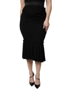 Dolce & Gabbana Black Mermaid Cut High Waist Midi Women's Skirt