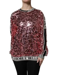 Dolce & Gabbana Pink DG Queen Sequin Pullover Women's Sweater