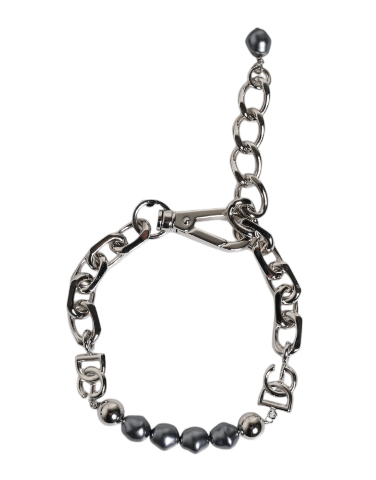Dolce & Gabbana Silver Tone Chain Lobster Clasp Logo Gray Pearls Men's Bracelet 3 Dolce & Gabbana Silver Tone Chain Lobster Clasp Logo Gray Pearls Men's Bracelet