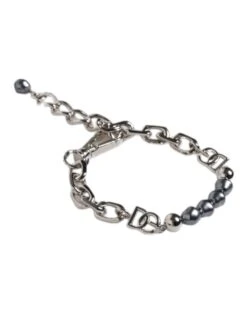 Dolce & Gabbana Silver Tone Chain Lobster Clasp Logo Gray Pearls Men's Bracelet 8 Dolce & Gabbana Silver Tone Chain Lobster Clasp Logo Gray Pearls Men's Bracelet -Lux Lair Store 6761536