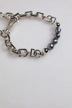 Dolce & Gabbana Silver Tone Chain Lobster Clasp Logo Gray Pearls Men's Bracelet 9 Dolce & Gabbana Silver Tone Chain Lobster Clasp Logo Gray Pearls Men's Bracelet -Lux Lair Store 6761537