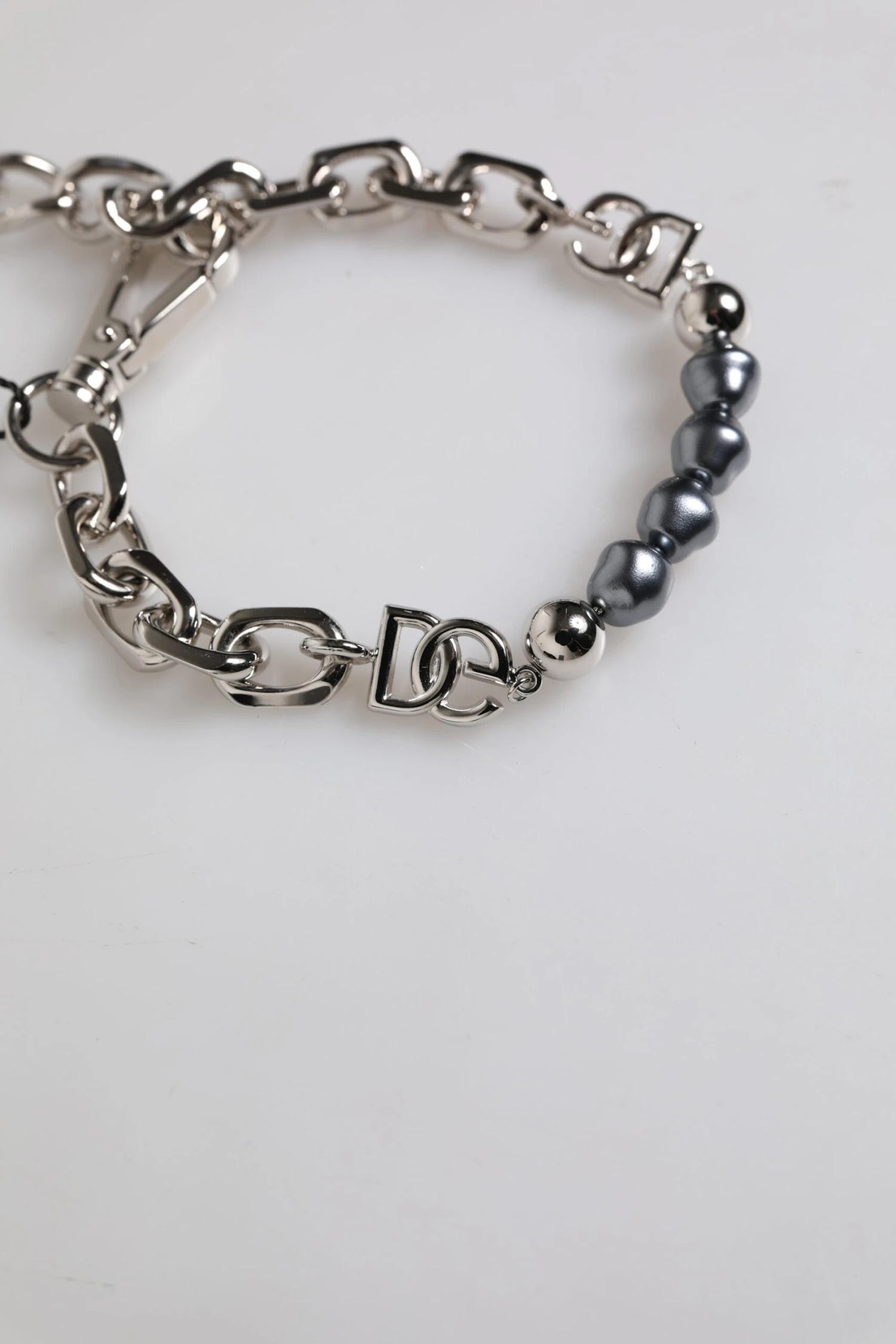Dolce & Gabbana Silver Tone Chain Lobster Clasp Logo Gray Pearls Men's Bracelet 5 Dolce & Gabbana Silver Tone Chain Lobster Clasp Logo Gray Pearls Men's Bracelet - Image 3