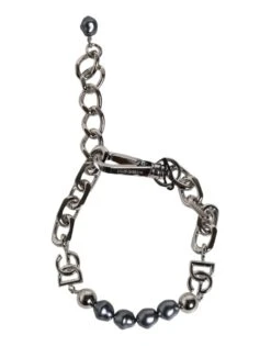 Dolce & Gabbana Silver Tone Chain Lobster Clasp Logo Gray Pearls Men's Bracelet 11 Dolce & Gabbana Silver Tone Chain Lobster Clasp Logo Gray Pearls Men's Bracelet -Lux Lair Store 6761539