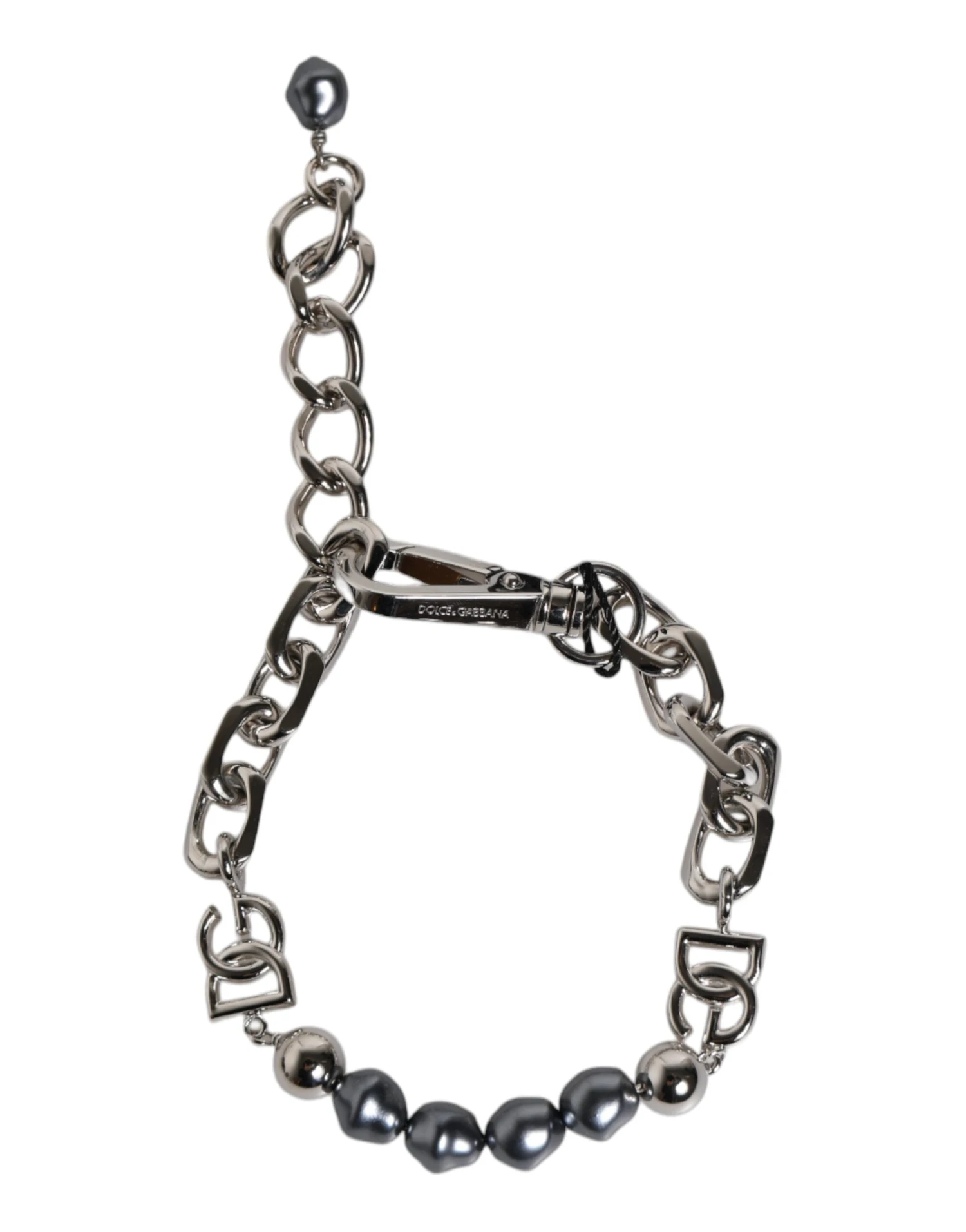 Dolce & Gabbana Silver Tone Chain Lobster Clasp Logo Gray Pearls Men's Bracelet 7 Dolce & Gabbana Silver Tone Chain Lobster Clasp Logo Gray Pearls Men's Bracelet - Image 5