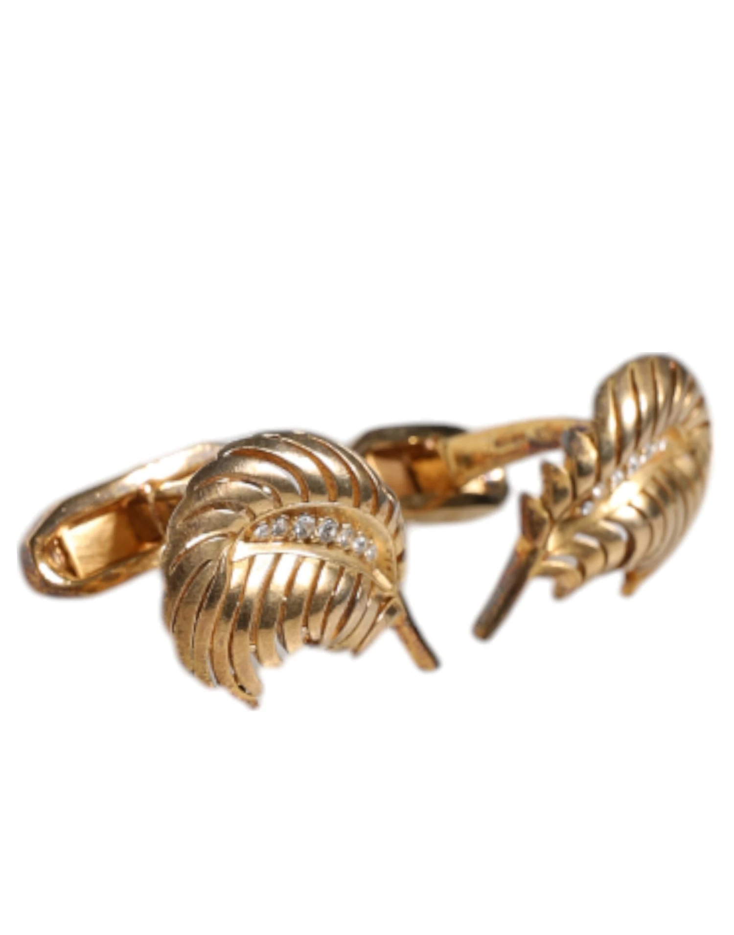 Dolce & Gabbana Gold 925 Sterling Silver Crystal Leaf Accessory Men's Cufflink (Pre-Owned) 4 Dolce & Gabbana Gold 925 Sterling Silver Crystal Leaf Accessory Men's Cufflink (Pre-Owned) - Image 2