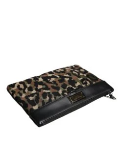 Dolce & Gabbana Multicolor Leopard Jacquard Print Logo Plaque Pouch Men's Bag -Lux Lair Store 6783552