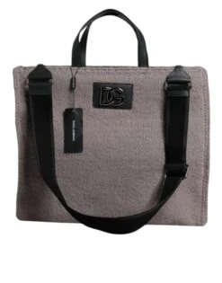 Dolce & Gabbana Grey Alpaca Wool Logo Plaque Tote Shoulder Men's Bag