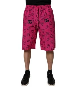 Dolce & Gabbana Pink Cotton Heart Print Bermuda Men's Shorts