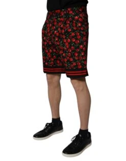 Dolce & Gabbana Black Red Cherry Print Bermuda Cotton Men's Shorts -Lux Lair Store 6800444