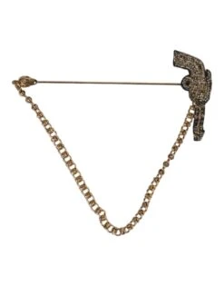 Dolce & Gabbana Black Gold Brass Copper Revolver Brooch Lapel Men's Pin