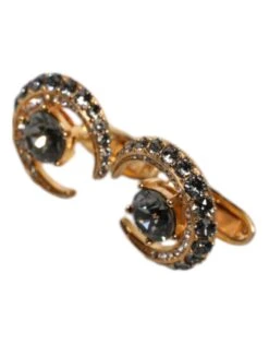 Dolce & Gabbana Brass Gold Black Crystal Luna Men's Cufflink -Lux Lair Store 6802382