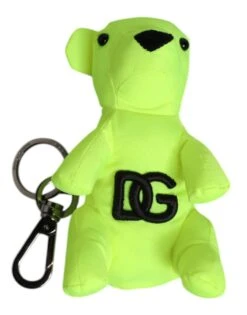 Dolce & Gabbana Green Bear Embroidered Logo Keychain Clasp Men's Keyring