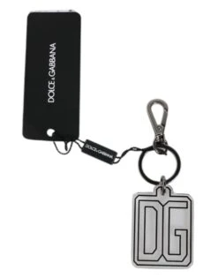 Dolce & Gabbana Gray Black DG Rubber Logo Silver Men's Keychain Men's Keyring