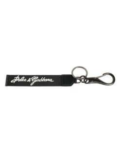 Dolce & Gabbana Black White DG Logo Silver Men Keychain Polyester Men's Keyring