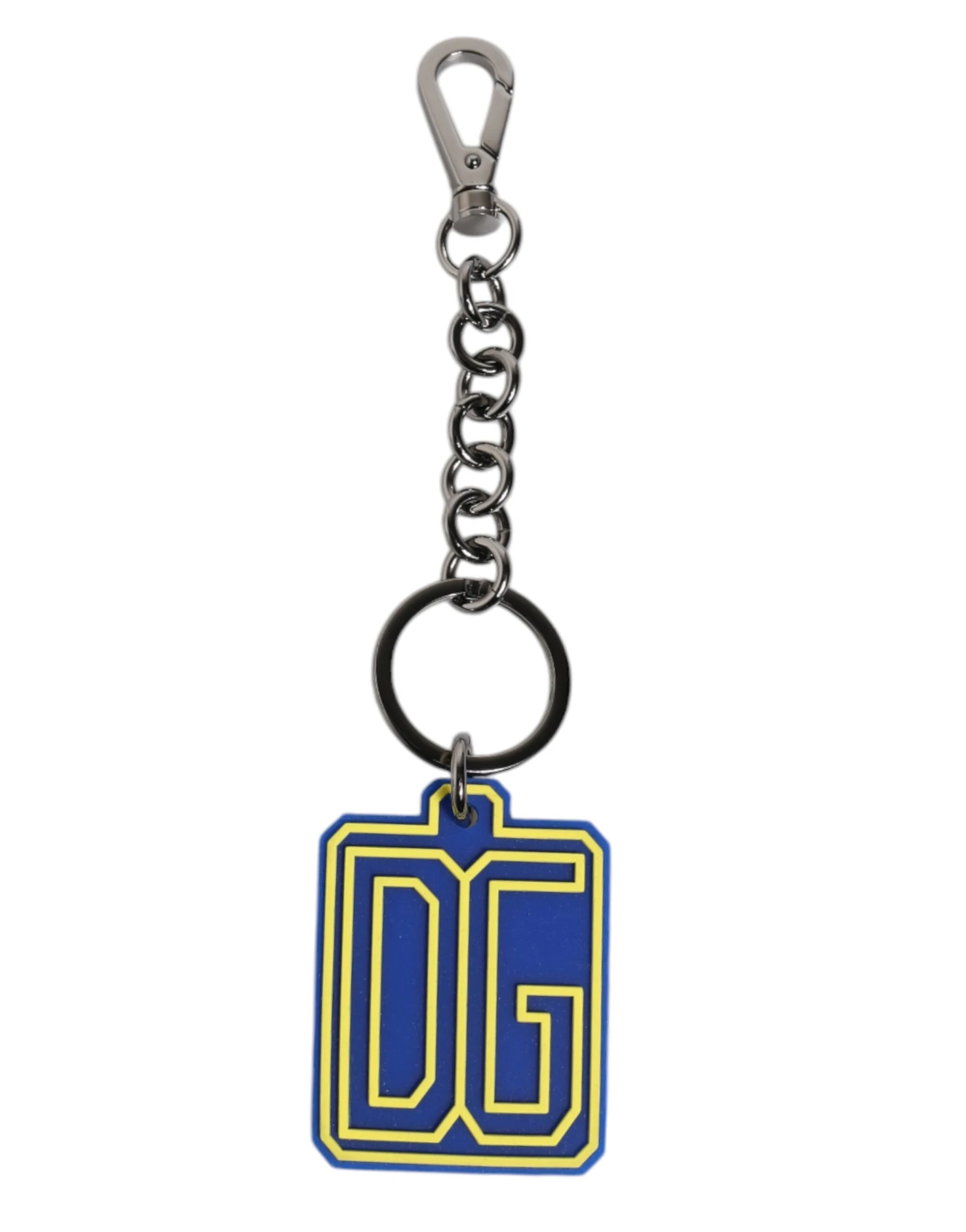 Dolce & Gabbana Blue Yellow DG Rubber Logo Silver Men's Keychain Men's Keyring 3 Dolce & Gabbana Blue Yellow DG Rubber Logo Silver Men's Keychain Men's Keyring