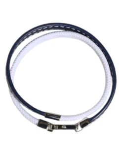 Dolce & Gabbana Blue White Leather Trimmed DG Engraved Silver Tone Clasp Men's Bracelet -Lux Lair Store 6803383