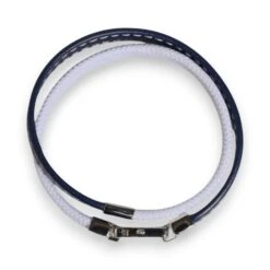 Dolce & Gabbana Blue White Leather Trimmed DG Engraved Silver Tone Clasp Men's Bracelet -Lux Lair Store 6803384