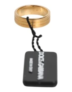 Dolce & Gabbana Gold Tone Brass Red Crystal DG Logo Men's Ring -Lux Lair Store 6804029