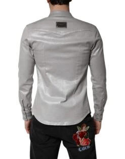 Dolce & Gabbana Metallic Gray Cotton Button Down Men's Shirt -Lux Lair Store 6846898