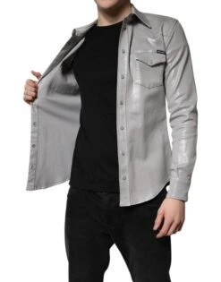 Dolce & Gabbana Metallic Gray Cotton Button Down Men's Shirt -Lux Lair Store 6846900