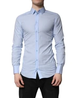 Dolce & Gabbana Light Blue Cotton GOLD Dress Formal Men's Shirt