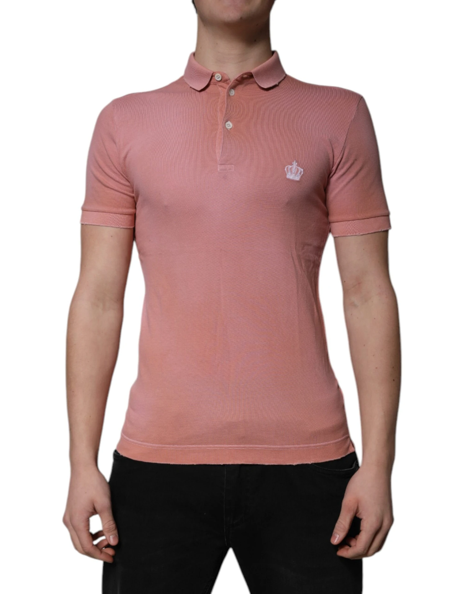 Dolce & Gabbana Pink Cotton Crown Collared Polo Men's T-shirt (Pre-Owned) 3 Dolce & Gabbana Pink Cotton Crown Collared Polo Men's T-shirt (Pre-Owned)