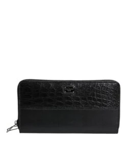 Dolce & Gabbana Black Leather Logo Plaque Zip Around Continental Men's Wallet (Pre-Owned)