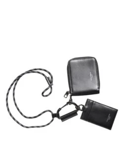 Dolce & Gabbana Black Leather Lanyard Zip Around Card Holder Men's Wallet