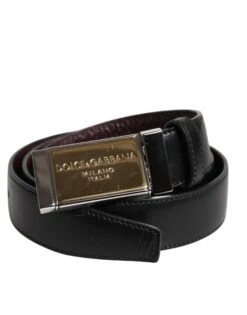 Dolce & Gabbana Black Brown Leather Metal Buckle Reversible Men's Belt (Pre-Owned)