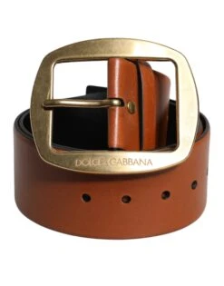 Dolce & Gabbana Brown Leather Gold Metal Buckle Classic Men's Belt